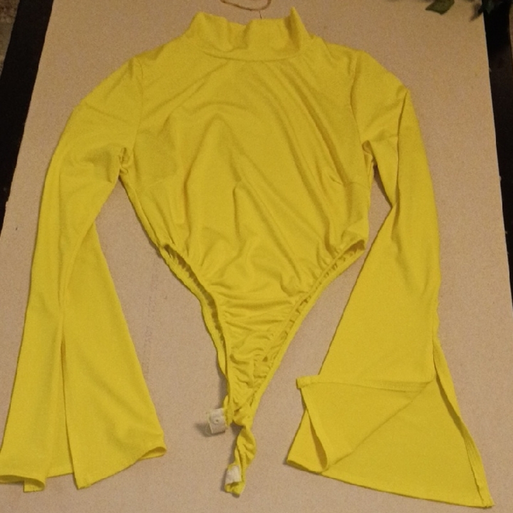 Fashion Nova Yellow Long Sleeve Bodysuit